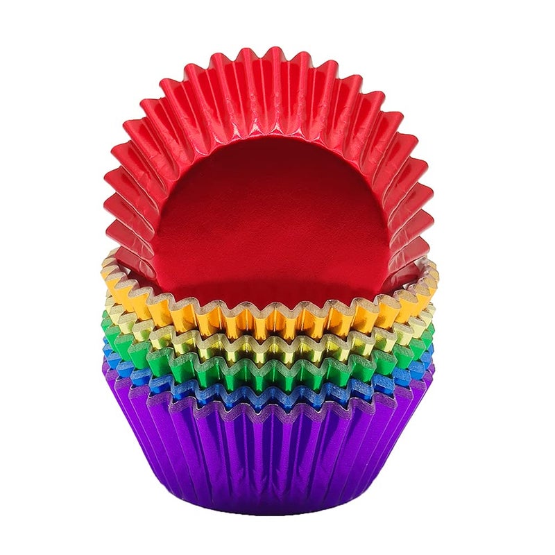 Mombake Rainbow 6 Bright Colors Standard Cupcake Liners Muffin Foil Paper Baking Cups, 120-Count - Image 1